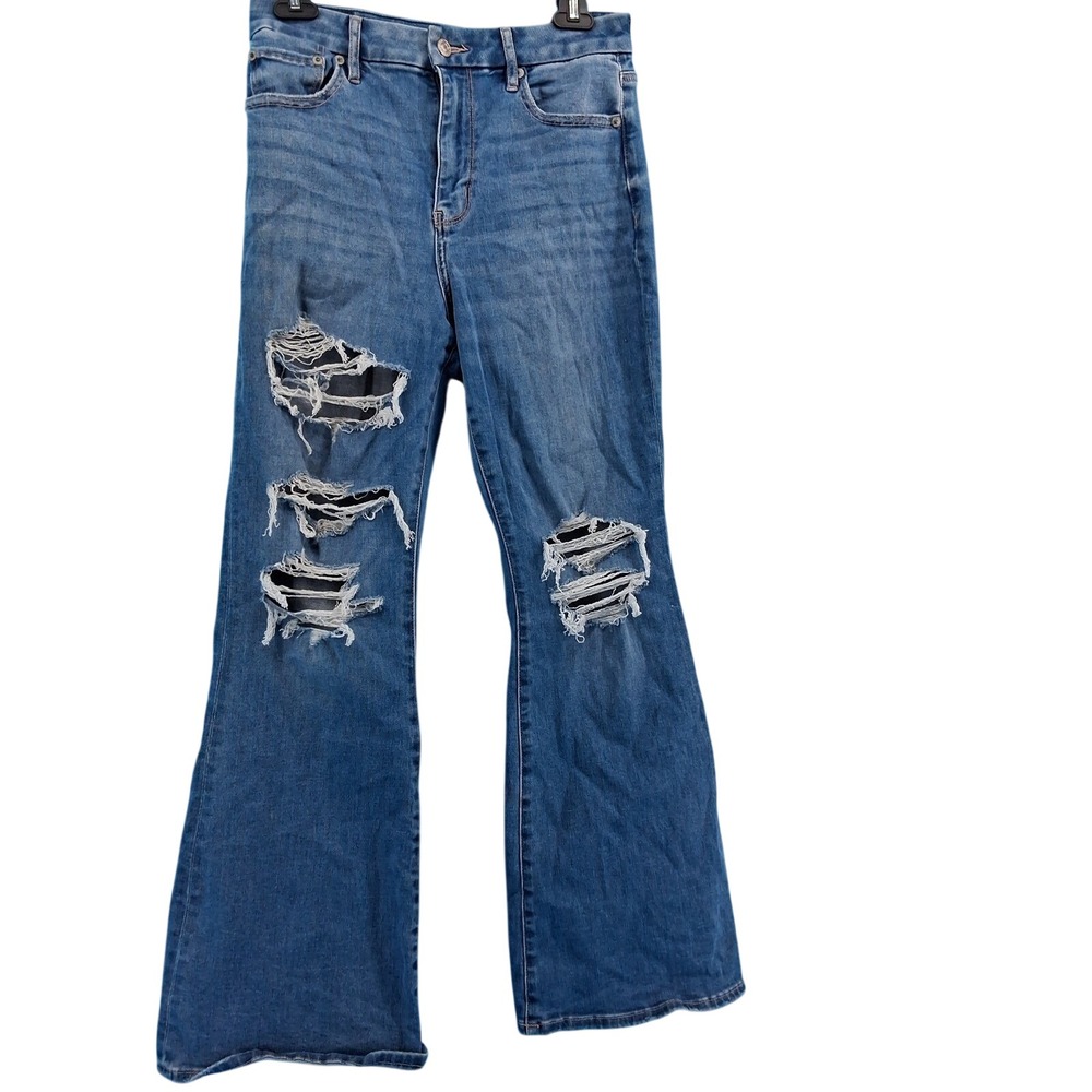 American Eagle Curvy Super High-Rise Flare Jeans Womens Sz 8 Blue Distressed